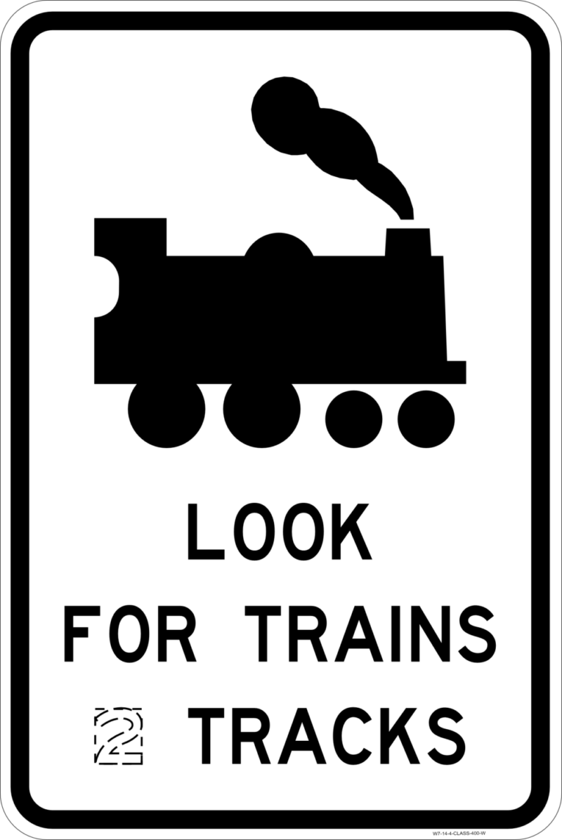 W7-14-4 Pedestrian Railway Crossing Look For Trains (X) Tracks