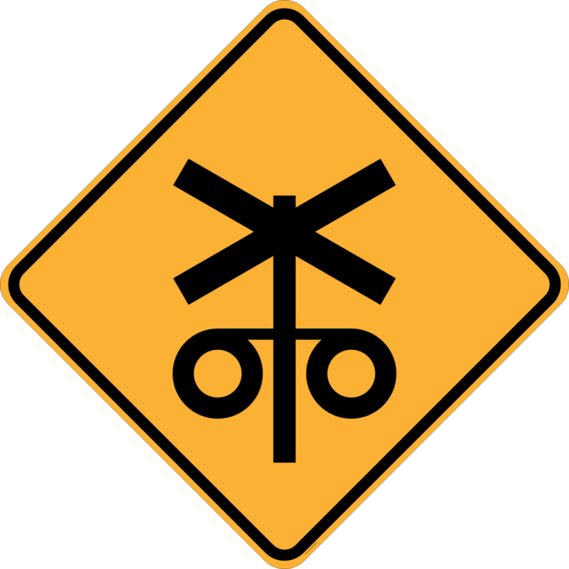 W7-4 Rail Crossing Flashing Signals Ahead (symbolic)