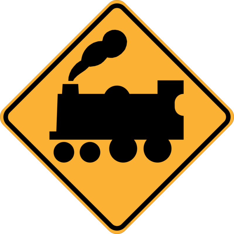 W7-7(L) Railway Crossing Ahead (Passive Control) (left symbolic)